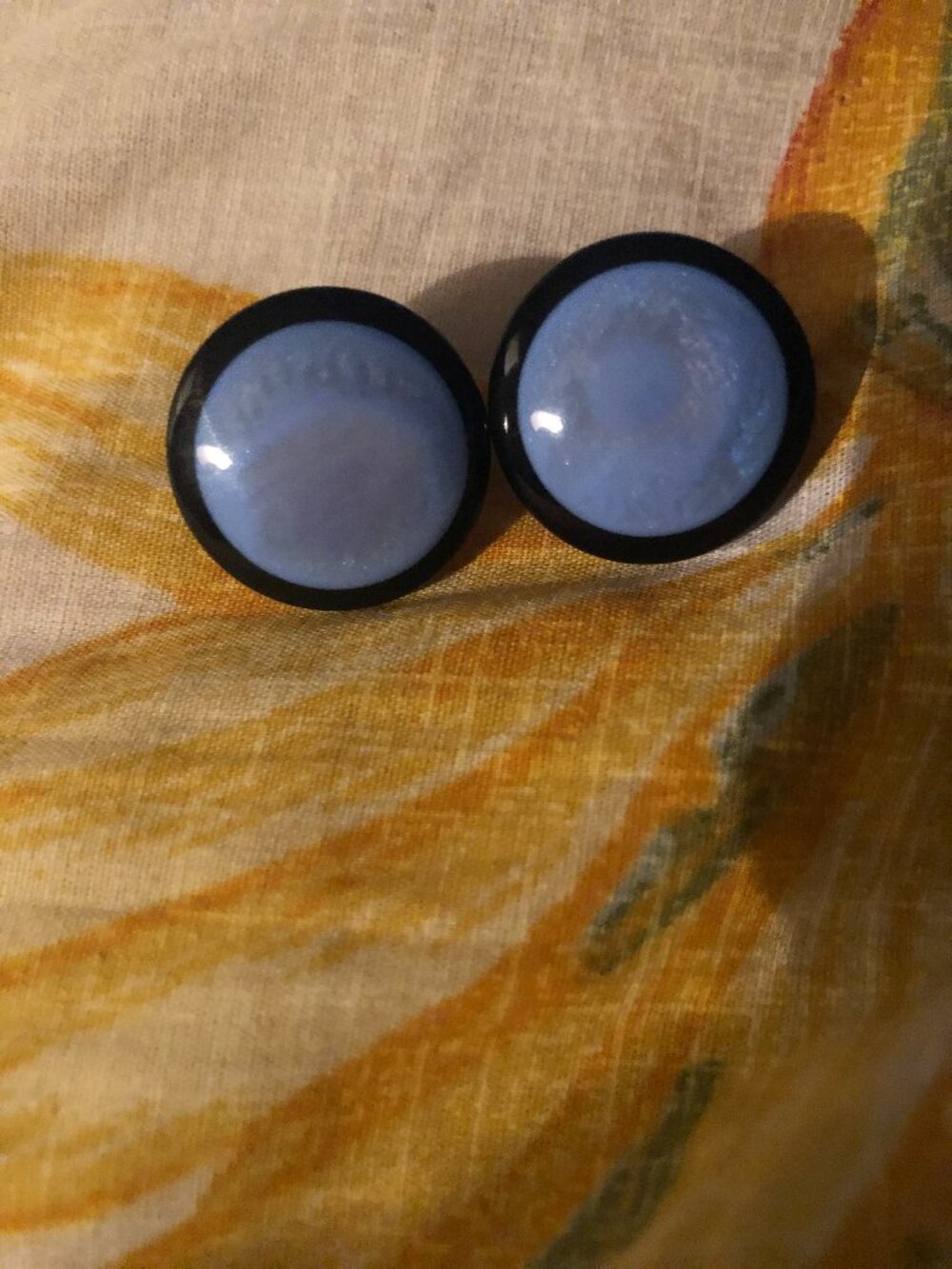 Dark and light blue round earrings  Pierced